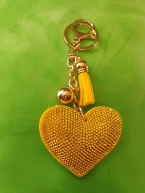 Yellow Heart Keychain with Gold Hardware